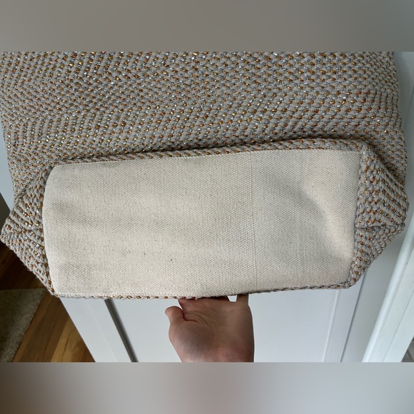 AMERICA & BEYOND. Boho metallic tote bag beach girly neutral straw travel - Picture 8 of 11